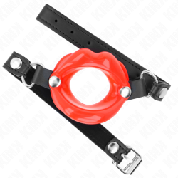 KINK - USTA 8 CM KNEBEL Z CZERWONYM PASKIEM SKÓRZANYM 63 x 2 CM REGULACJA 39-58 CM