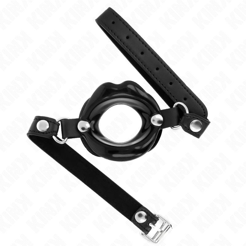 KINK - USTA 8 CM KNEBEL Z CZARNYM PASKIEM SKÓRZANYM 63 x 2 CM REGULACJA 39-58 CM