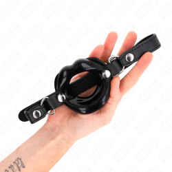 KINK - USTA 8 CM KNEBEL Z CZARNYM PASKIEM SKÓRZANYM 63 x 2 CM REGULACJA 39-58 CM