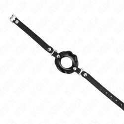 KINK - USTA 8 CM KNEBEL Z CZARNYM PASKIEM SKÓRZANYM 63 x 2 CM REGULACJA 39-58 CM
