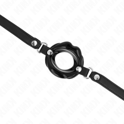KINK - USTA 8 CM KNEBEL Z CZARNYM PASKIEM SKÓRZANYM 63 x 2 CM REGULACJA 39-58 CM