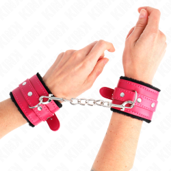 KINK - ZABEZPIECZNIK NA NADGARSTKI PREMIUM CZARNY Z MALINOWYM RÓZOWYM PASEM Z REGULACJA 17-29 CM X 6 CM