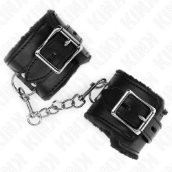 KINK - OKLADKI NA NADGARSTKI WYSCIATANE FUTERKIEM CZARNE Z CZARNYM PASEM Z REGULACJA 17-29 CM X 6 CM