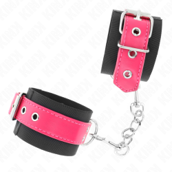 KINK - NYLONOWE ZAPIECIA NA NADGARSTKI CZARNE Z PASEM SKÓRZANYM MALINOWA RÓZOWA REGULOWANA 19-29 CM X 5,1 CM