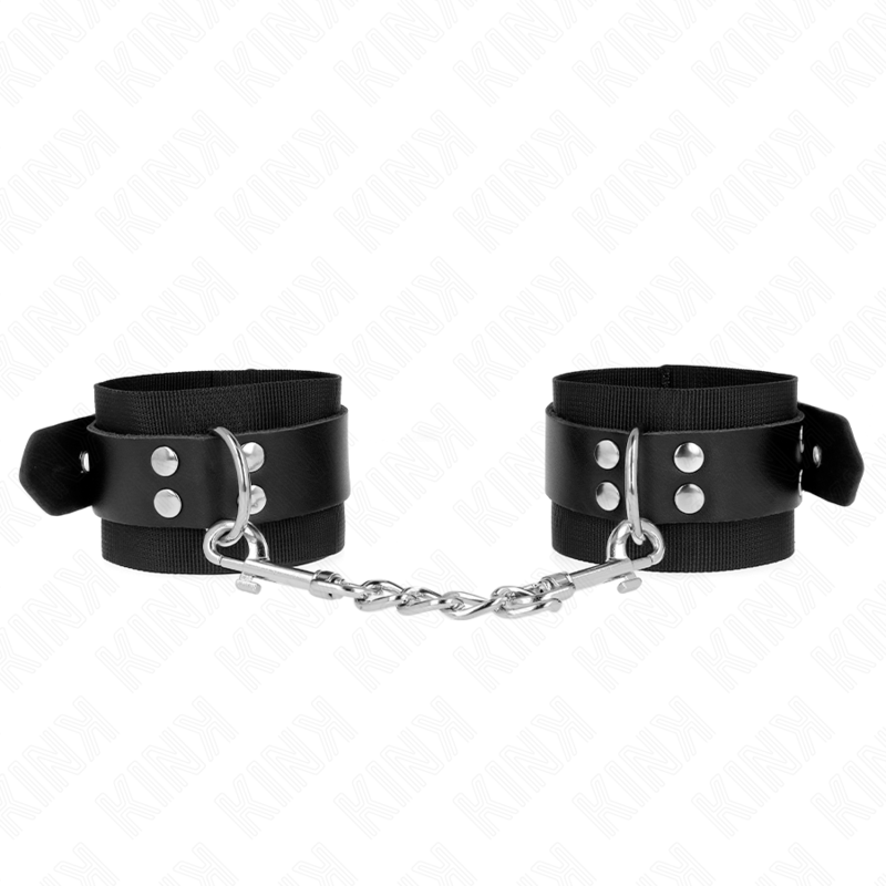 KINK - NYLONOWE ZAPIECIA NA NADGARSTKI CZARNE ZE SKÓRZANYM PASEM CZARNE REGULOWANE 19-29 CM X 5,1 CM