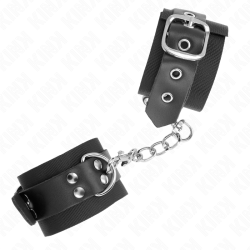 KINK - NYLONOWE ZAPIECIA NA NADGARSTKI CZARNE ZE SKÓRZANYM PASEM CZARNE REGULOWANE 19-29 CM X 5,1 CM