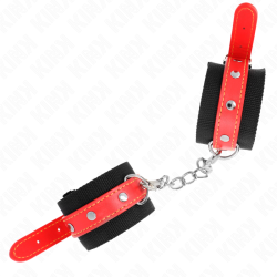 KINK - NYLONOWE ZAPIECIA NA NADGARSTKI CZARNE Z SKÓRA CZERWONA REGULOWANE WYMIARY 19-24 CM X 5,5 CM