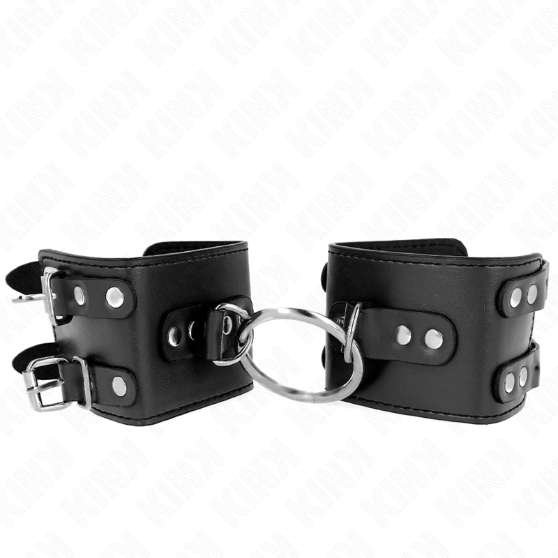 KINK - STALE ZAPIECIA NA NADGARSTKI Z PIERSCIENIEM I CWIEKAMI REGULOWANE CZARNE 17-22 CM X 6,5 CM