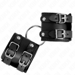 KINK - STALE ZAPIECIA NA NADGARSTKI Z PIERSCIENIEM I CWIEKAMI REGULOWANE CZARNE 17-22 CM X 6,5 CM