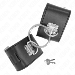 KINK - STALE ZABEZPIECZENIA NA NADGARSTKI Z ZAMKNIECIEM PIERSCIENIEM I KLódkA CZARNE REGULOWANE 16-23 CM X 5,5 CM
