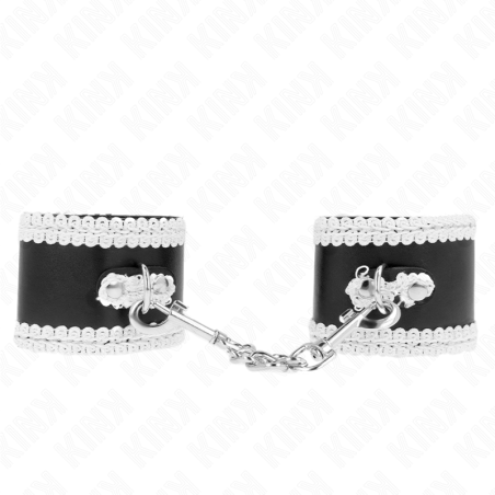 KINK - CZARNE ZABIEGI NA NADGARSTKI Z BIALA DEKORACJA KORONKA Z REGULACJA 20-23 CM X 5,5 CM