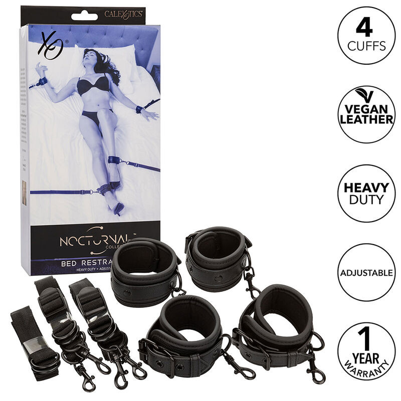 CALEXOTICS - NOCTURNAL BED RESTRAINTS SKÓRZANE REGULOWANE CZARNE