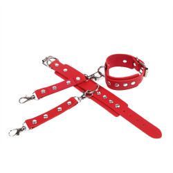 SUBBLIME - 953706 KAJDANKI Z PASKIEM BONDAGE CZERWONE JEDEN ROZMIAR