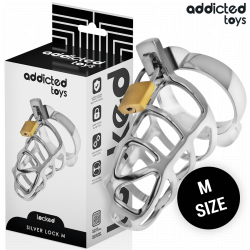 ADDICTED TOYS LOCKED - SREBRNY ZAMEK PENIS CAGE METAL ROZMIAR M