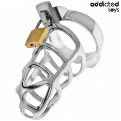 ADDICTED TOYS LOCKED - SREBRNY ZAMEK PENIS CAGE METAL ROZMIAR M