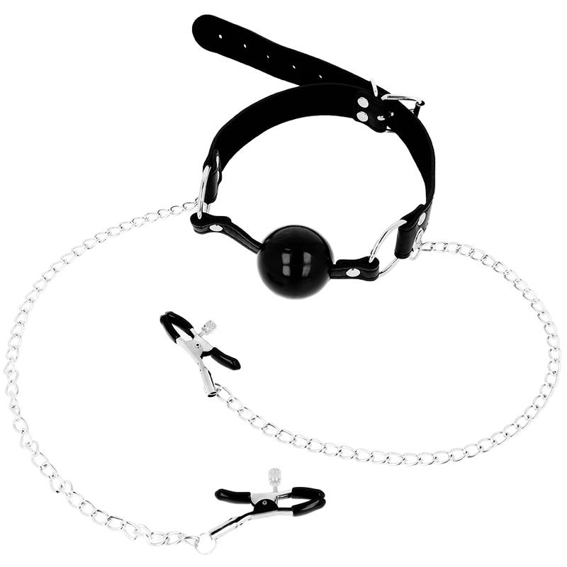 OHMAMA FETISH BLACK BALL GAG WITH NIPPLE CLAMPS OHMAMA FETISH BLACK BALL GAG WITH NIPPLE CLAMPS
