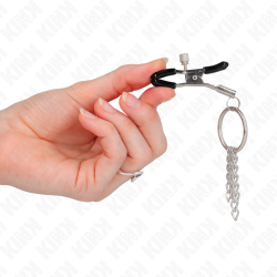 KINK - O-RING ZACISK NA NYPLE I MALY LANCUCH SREBRNY 6 CM