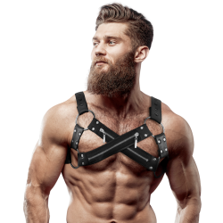 FETISH SUBMISSIVE ATTITUDE - IMBRACATURA BULLDOG IN NEOPRENE REGOLABILE CON CERNIERE PER UOMINI