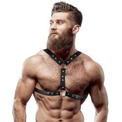 FETISH SUBMISSIVE ATTITUDE - UPRZ?? NA PIERSI Z EKO-SKÓRY Z PODWÓJNYM WSPARCIEM I ?WIEKAMI DLA M??CZYZN