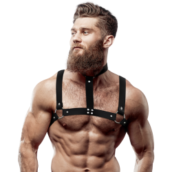 FETISH SUBMISSIVE ATTITUDE - REGULOWANA UPRZ?? NA PIERSI? Z EKO-SKÓRY Z NASZYJNIKIEM DLA M??CZYZN