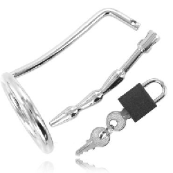 METAL HARD - HODENRING AUS MIT HARNRÖHREN-KEUSCHHEITSSTECKER