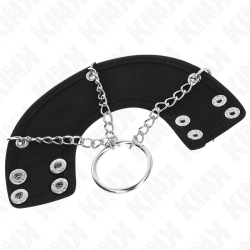 KINK - PENIS RING 4 CM LANCUSZEK 7 CM METALOWY Z PASKIEM SKÓRZANYM