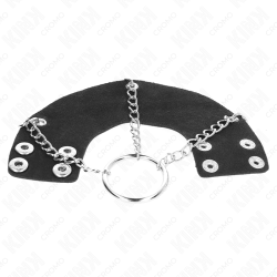 KINK - PENIS RING 4 CM LANCUSZEK 7 CM METALOWY Z PASKIEM SKÓRZANYM