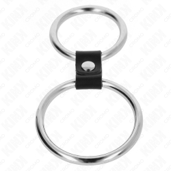 KINK - PODWÓJNY METALOWY PENIS RING 3,7 CM NA 5 CM LACZONY PASKIEM SKÓRZANYM MODEL 1