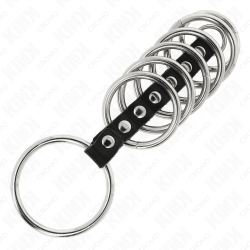 KINK - 7 METALOWYCH PIERSCIENI NA PENISA 3,2 CM DO 5 CM POLACZONYCH SKÓRA