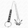 KINK - METALOWY PENIS RING Z LANCUSZKIEM I REGULOWANYMI ZACISKAMI NA SUTKE