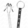 KINK - METALOWY PENIS RING Z LANCUSZKIEM I REGULOWANYMI ZACISKAMI NA SUTKE