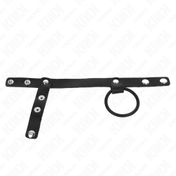 KINK - PIERSCIEN SILIKONOWY NA PENISA 3,8 CM Z PRZEGRODZENIEM JADER I PASKIEM SKÓRZANYM 22 X 1,5 CM