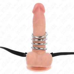 KINK - 5 PIERSCIENI NA PENISA 3,8 CM DO 5 CM METALOWYCH Z PASKIEM SKÓRZANYM 112 CM