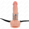KINK - 5 PIERSCIENI NA PENISA 3,8 CM DO 5 CM METALOWYCH Z PASKIEM SKÓRZANYM 112 CM