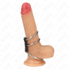 KINK - PIERSCIEN NA PENISA POTRÓJNY METALOWY 3,7 CM NA 5 CM POLACZONY SKÓRA