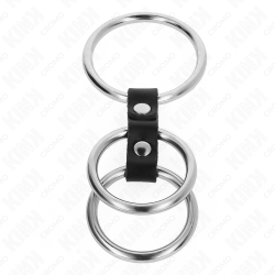 KINK - PIERSCIEN NA PENISA POTRÓJNY METALOWY 3,7 CM NA 5 CM POLACZONY SKÓRA