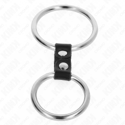 KINK - PODWÓJNY METALOWY PENIS RING 3,7 CM NA 5 CM LACZONY PASKIEM SKÓRZANYM MODEL 2