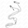 KINK - PIERSCIEN NA PENISA Z TRÓJKAT CHROMOWANYM METALEM 3,8 CM NA 5 CM Z LANCUSZKIEM METALOWYM 26 CM I ZACISKAMI NA SUTKE MODEL