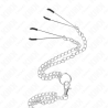 KINK - PIERSCIEN NA PENISA Z TRÓJKAT CHROMOWANYM METALEM 3,8 CM NA 5 CM Z LANCUSZKIEM METALOWYM 26 CM I ZACISKAMI NA SUTKE MODEL