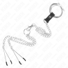 KINK - PIERSCIEN NA PENISA Z TRÓJKAT CHROMOWANYM METALEM 3,8 CM NA 5 CM Z LANCUSZKIEM METALOWYM 26 CM I ZACISKAMI NA SUTKE MODEL