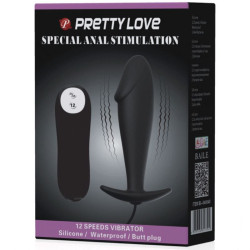 PRETTY LOVE - SILIKONOWY KOREK ANALNY FORMULA PENISA I 12 TRYBOW WIBRACJI CZARNY