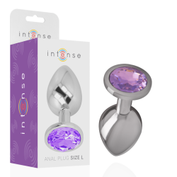 INTENSE - ALUMINIOWY METALOWY KOREK ANALNY Z FIOLETOWYMI KRYSZTALAMI ROZMIAR S