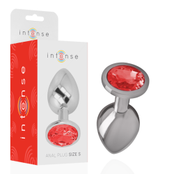 INTENSE - ALUMINIOWY METALOWY KOREK ANALNY Z CZERWONYM KRYSZTALEM ROZMIAR S