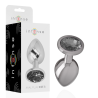 INTENSE - ALUMINIOWY METALOWY KOREK ANALNY Z CZARNYM KRYSZTALEM ROZMIAR S