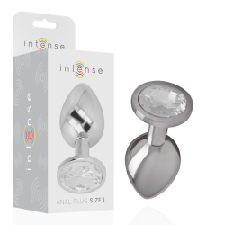 INTENSE - ALUMINIOWY METALOWY KOREK ANALNY ZE SREBRNYM KRYSZTALEM ROZMIAR L