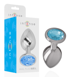 INTENSE - ALUMINIOWY METALOWY KOREK ANALNY Z NIEBIESKIM KRYSZTALEM ROZMIAR L