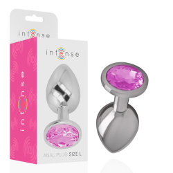 INTENSE - ALUMINIOWY METALOWY KOREK ANALNY Z ROZOWYM KRYSZTALEM ROZMIAR L