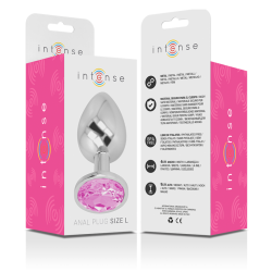 INTENSE - ALUMINIOWY METALOWY KOREK ANALNY Z ROZOWYM KRYSZTALEM ROZMIAR L