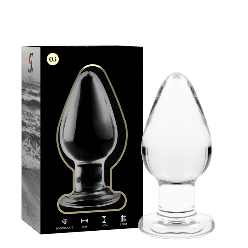 NEBULA SERIES BY IBIZA - MODEL 3 KOREK ANALNY ZE SZKLA BOROSILIKATOWEGO PRZEZROCZYSTY 11 CM -O- 5 CM