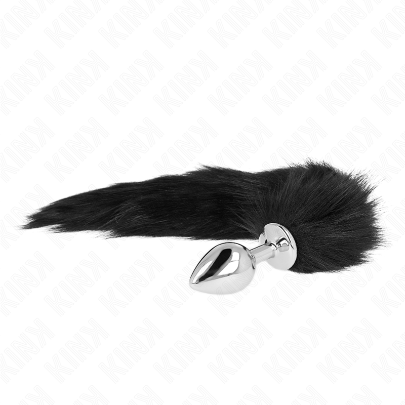 KINK - KOREK ANALNY ROZMIAR M 8 X 3,5 CM Z SYNTETYCZNYM OGONEM 40 CM CZARNY